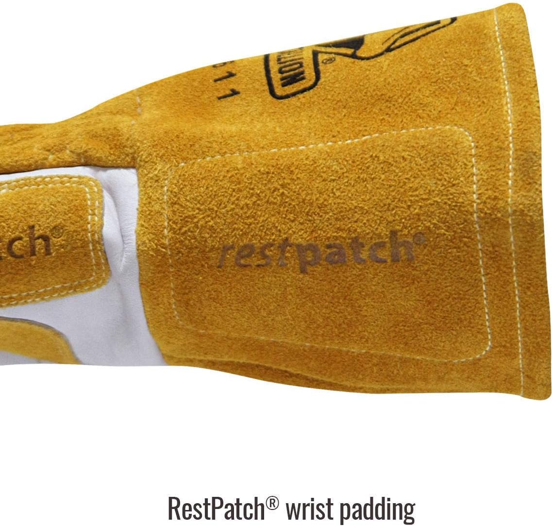 Revco GM1611 Top Grain Leather Cowhide MIG Welding Gloves with Reinforced Palm & Thumb and Index Finger, Seamless Forefinger, 5" Cuff For Extra Protection (Extra Large)