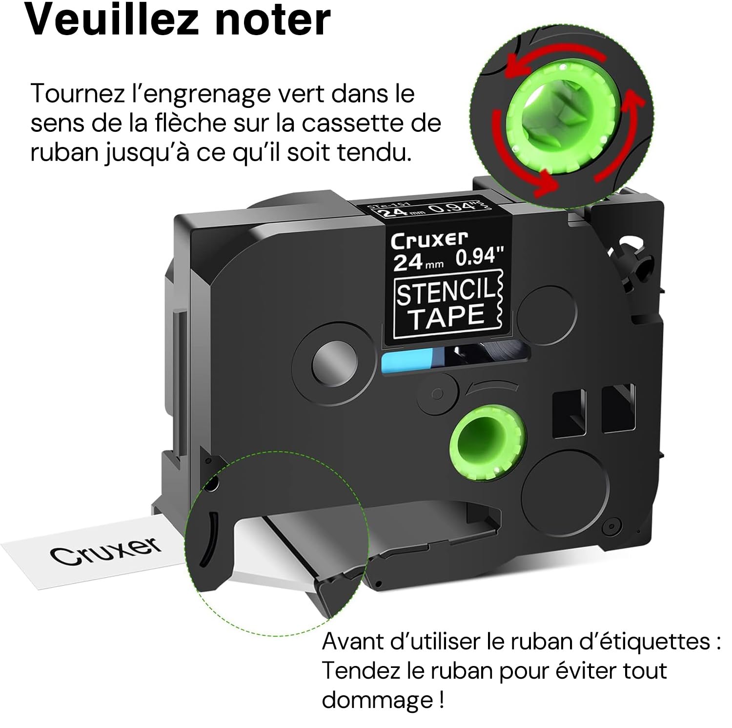 Lot de 10 ruban 24 mm compatible avec P-Touch STE-151 Noir sur Transparent