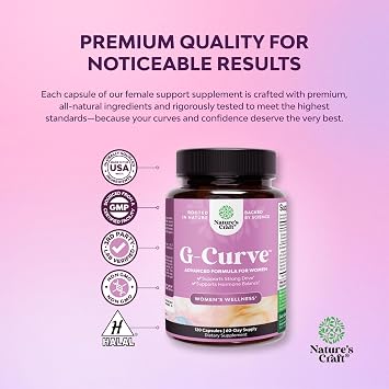 G-Curve Butt and Breast Support Capsules - Horny Goat Weed for Curve Support - Advanced Herbal Formula with Muira Puama & Maca Root - Supports Fuller-Looking Curves - Easy to Swallow - 120Ct