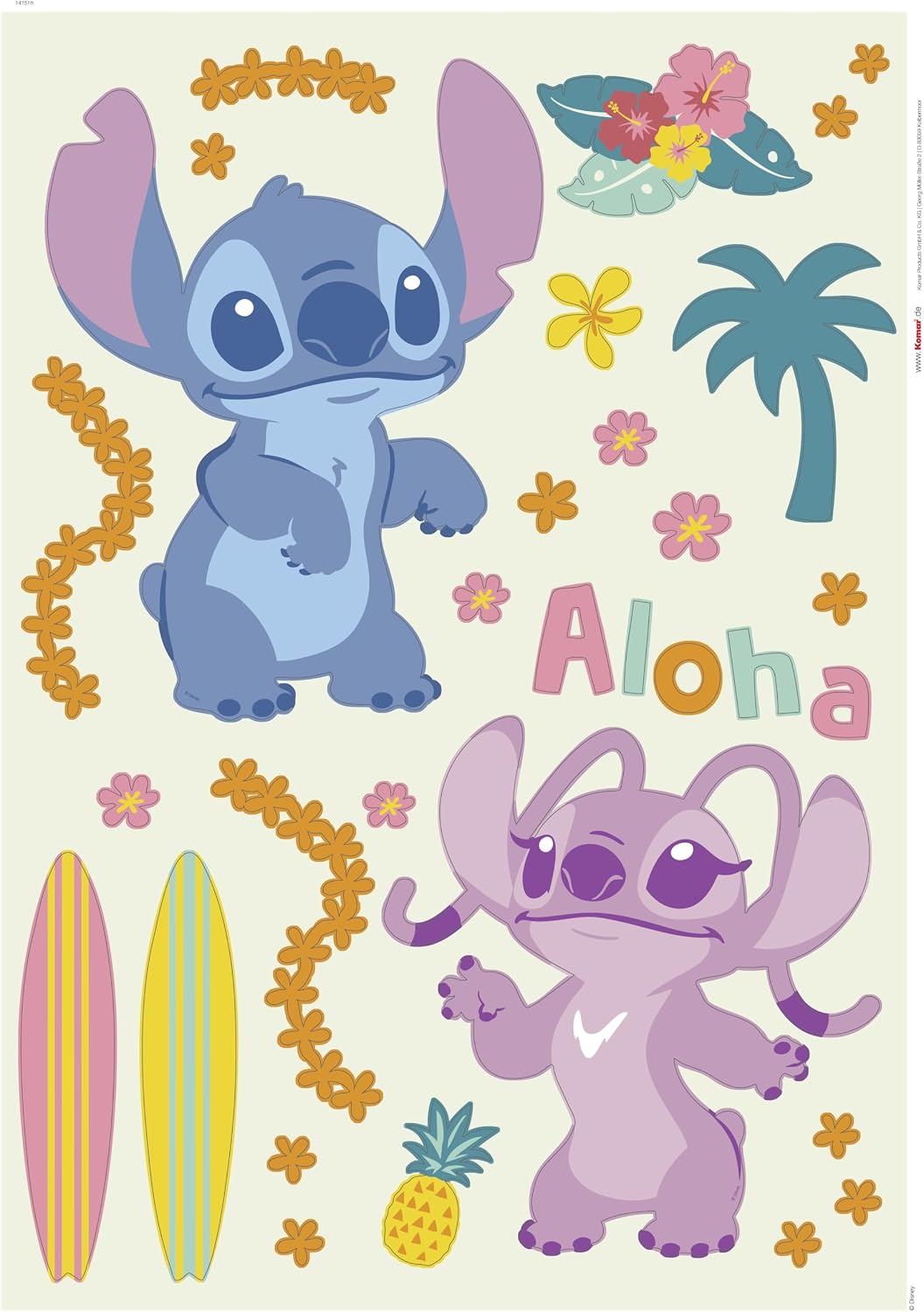 Komar Wall Sticker - Stitch Aloha - Size 50 x 70 cm - Disney, Wall Sticker, Children's Room, Sticker, Colourful