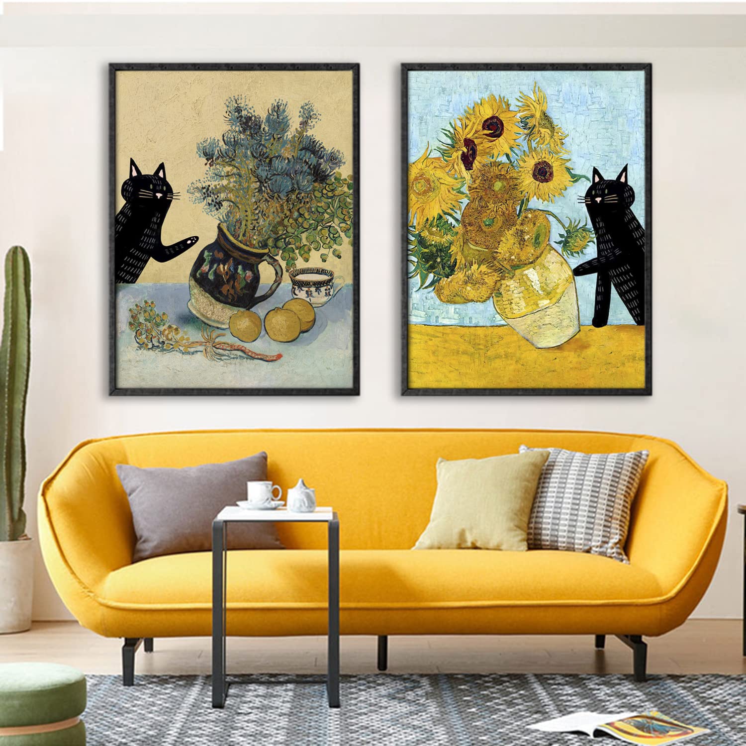 Amazon.co.jp: NCYEL 黒猫 フローラル ヒマワリ ウォールアート 花瓶 