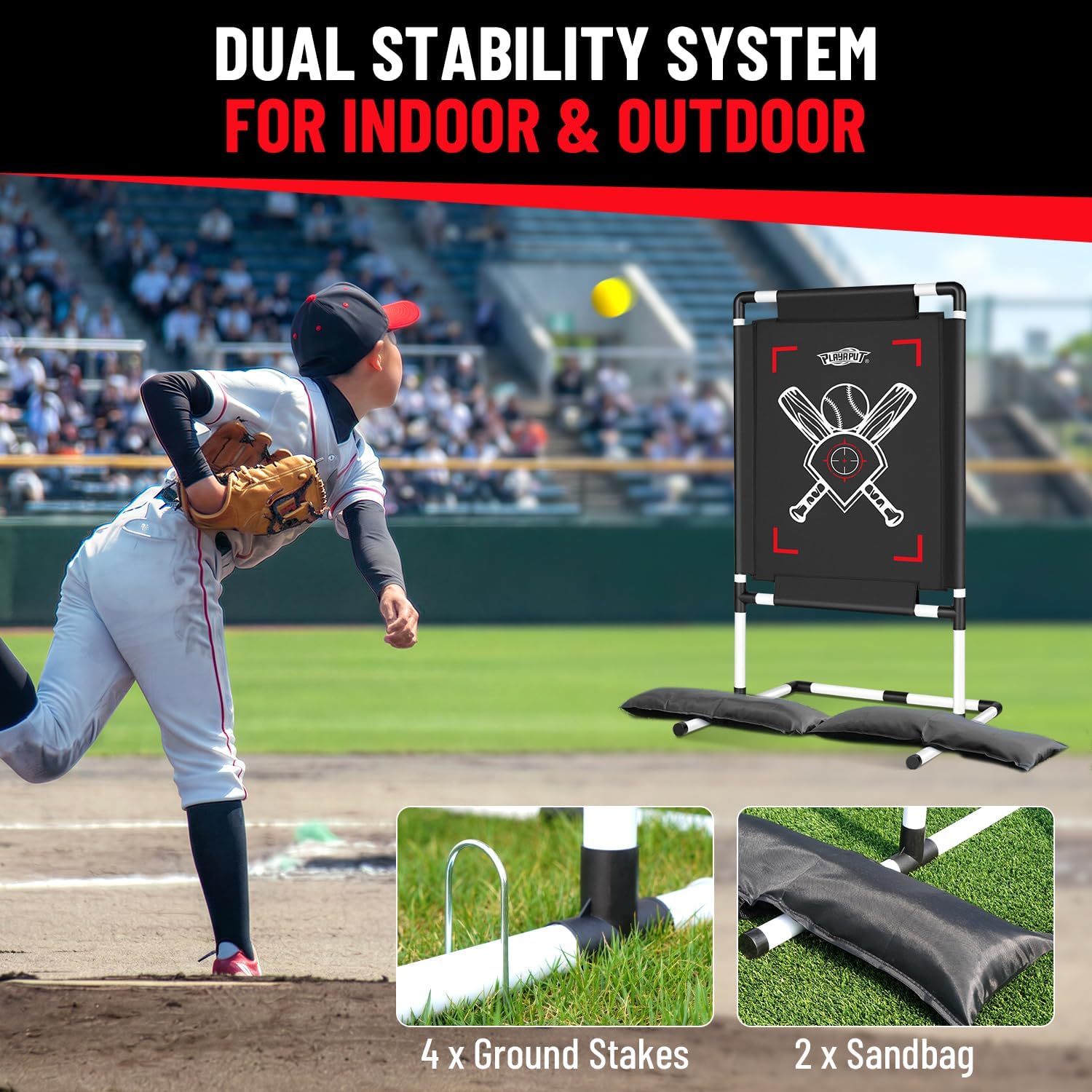 Baseball Strike Zone Target,Adjustable Height Pitching Strike Zone Trainer with Double-Sided Target, Includes Stakes,Sandbags & Carry Bag for Indoor & Outdoor