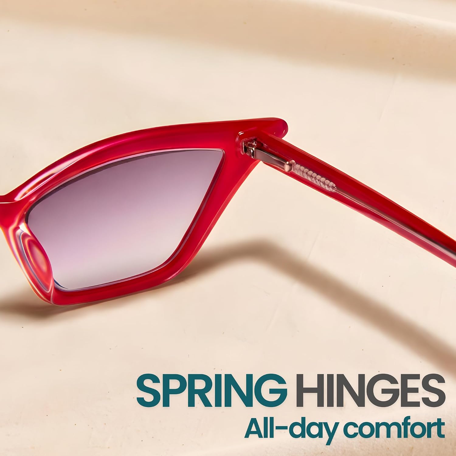 2SeeLife Premium Cat Eye Reading Sunglasses for Women – Narrow-Medium Fit, Sturdy Frame, Spring Hinges, Stylish Funky Sun Readers, Red (Sun Readers), +3.50