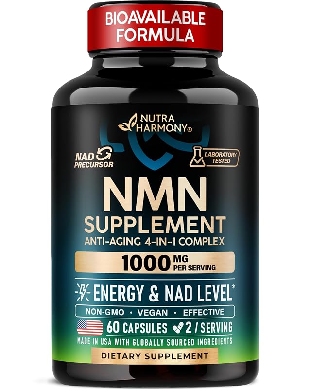 NUTRAHARMONY Suplemento de NMN com Resveratrol, TMG e Licopeno 1000 mg, 60 cápsulas