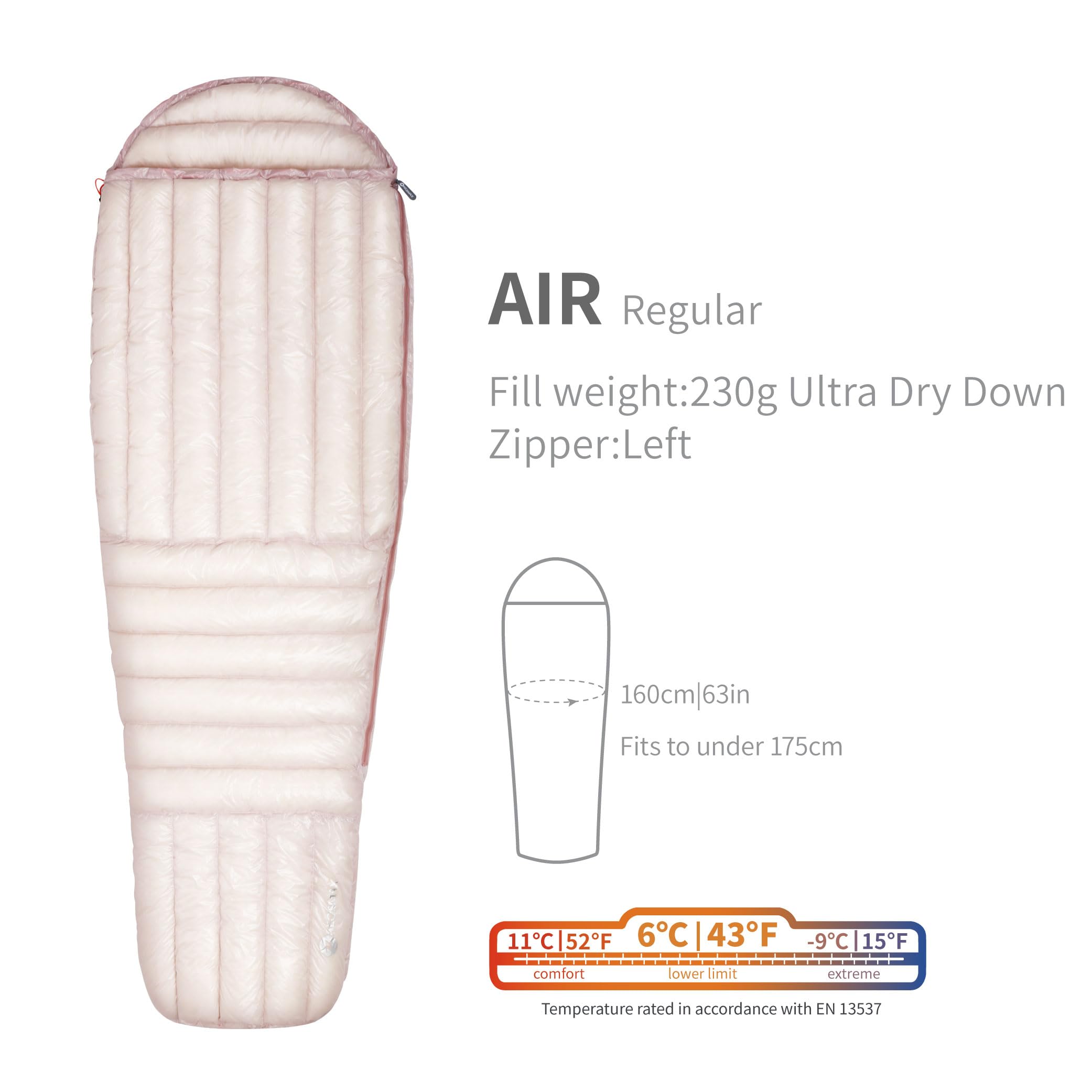 AEGISMAX AIR-E Sac de couchage ultra léger en duvet 10D 6 degrés 800 FP pour camping, randonnée, 3 saisons, chaud (gris agate, standard