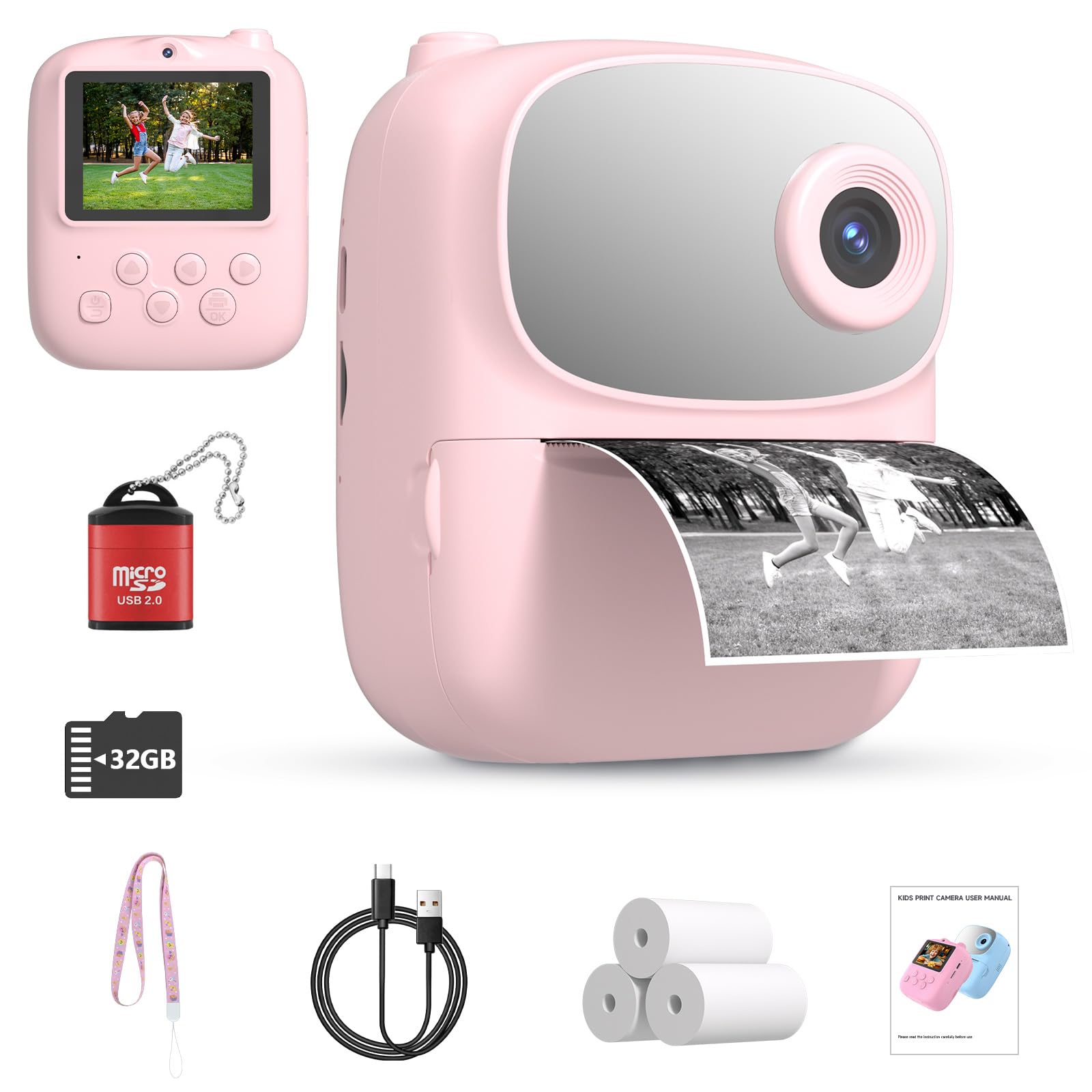 DIGITHINK 2025 Kids Print Camera,Best Gifts for Boys and Girls,32GB Memory,2.4 inch Front and Rear Camera with 1080p for Toddler and Teenagers Age 4-13 Year Old