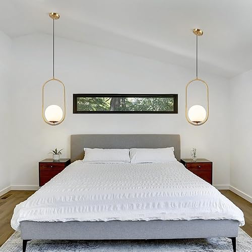 Miniatura 7 de BOKT Lámpara colgante moderna de mediados de siglo con globo de latón cepillado dorado para isla de cocina, 1 luz, lámpara colgante de techo con