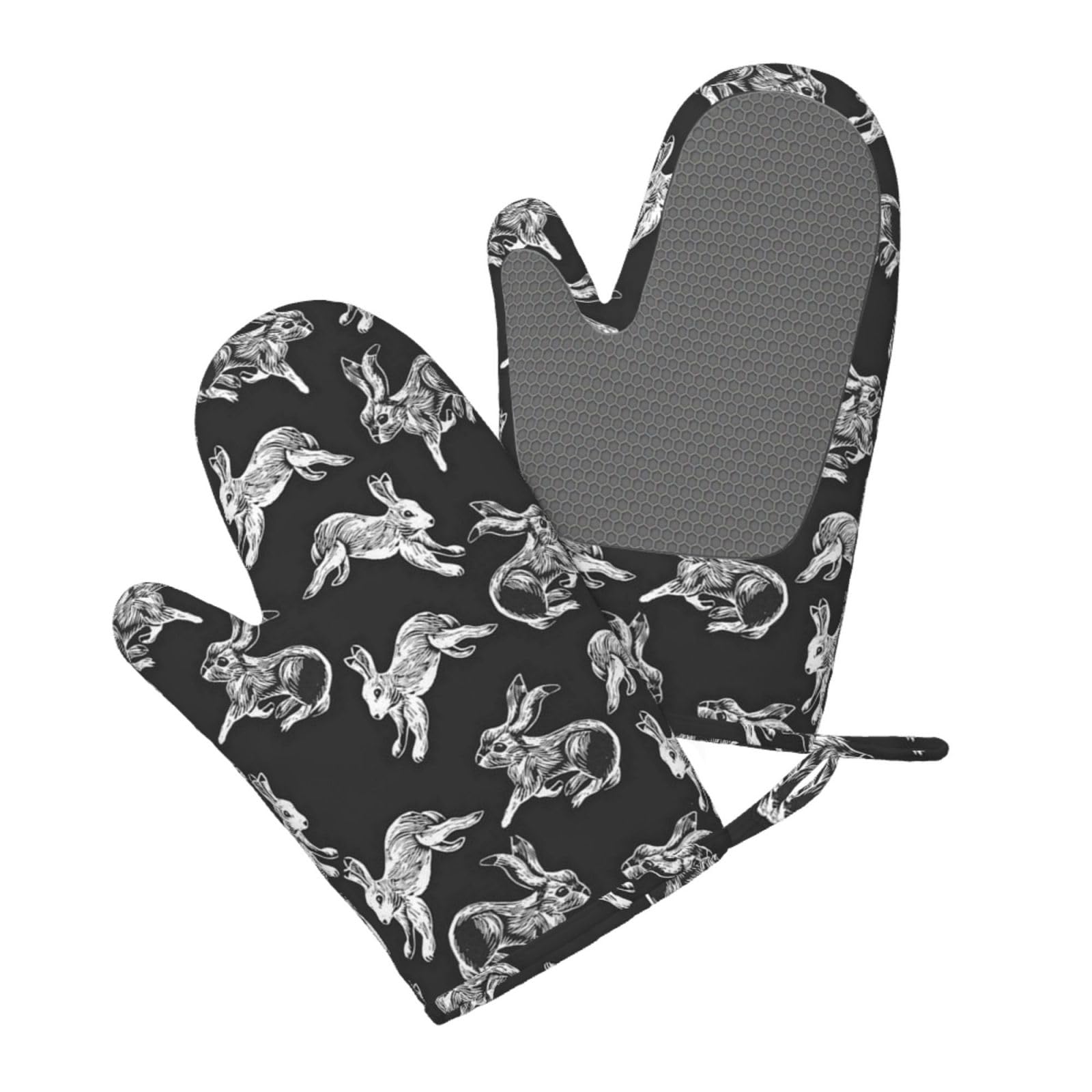 Aqrjlpo Women's Bunny Rabbit Silicone Oven Mitts Set 2Pcs, Printed Heat Resistant Non-Slip Silicone Oven Gloves For Kitchen Cooking Baking Microwave