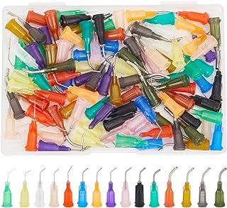 FINGERINSPIRE 120 agujas dispensadoras de punta roma predobladas, 15 tamaños mixtos 14G-34G para aplicador de aceite o pegamento