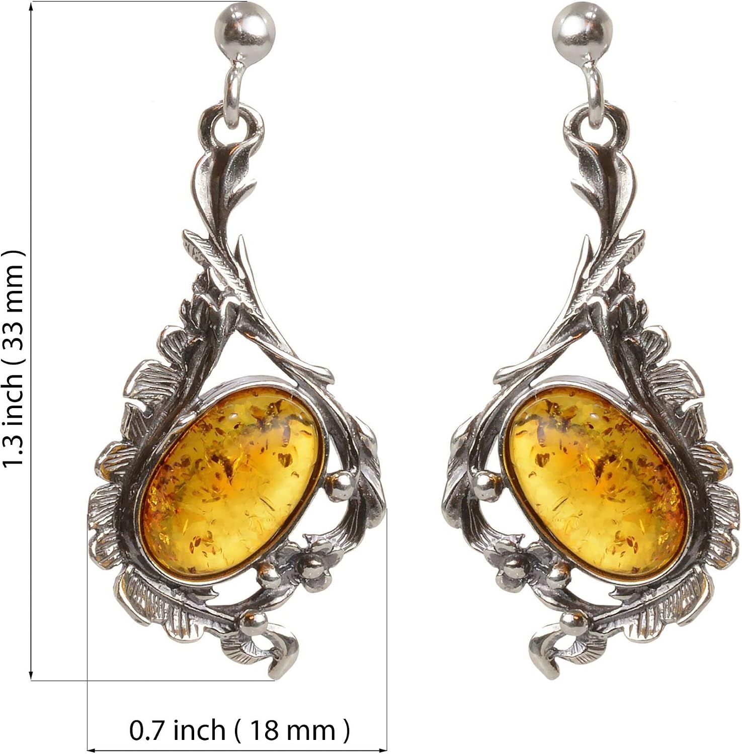 Amber Earrings - Baltic Honey Amber Dangling Dangling Earrings "Bianca" - Sterling Silver Jewelry Collection