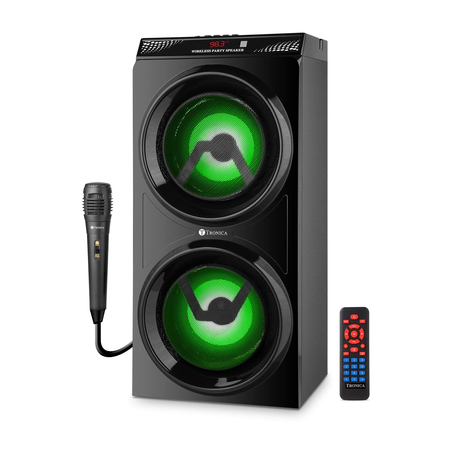 TRONICA Bouncer 20W Portable Bluetooth Wooden Speaker with Rechargeable Battery with Wired Mic/Display/Remote & TWS Function