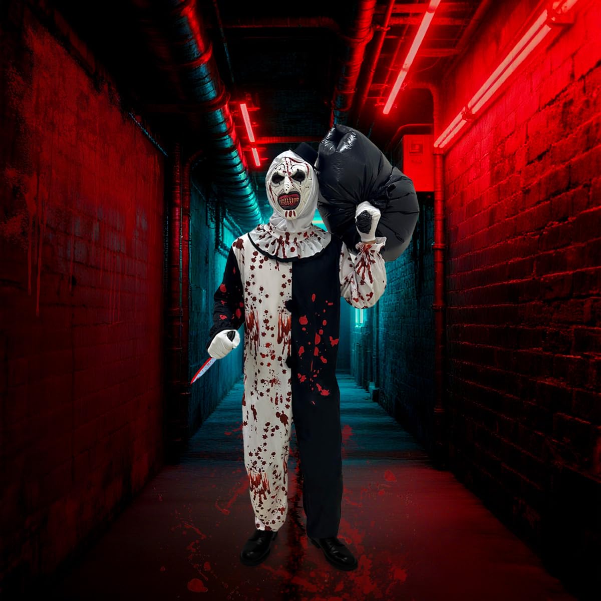 Costume da Clown Horror, Costume Pagliaccio Halloween con Maschera, Guanti e Accessori, Set Completo per Terrifier Art Clown Costume