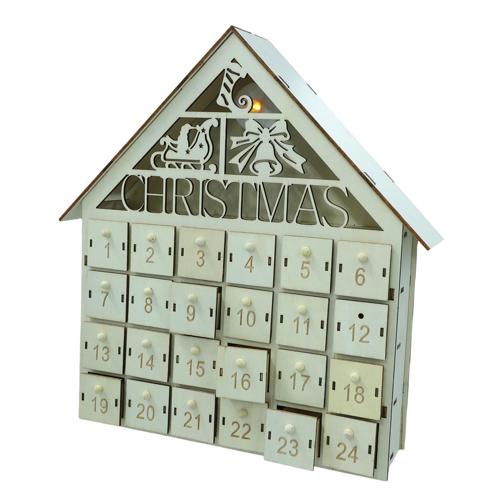 Mobestech Calendario Avvento in Legno con Luci LED 24 Cassette Conteggio Natale Decorazione Tavolo Rustica