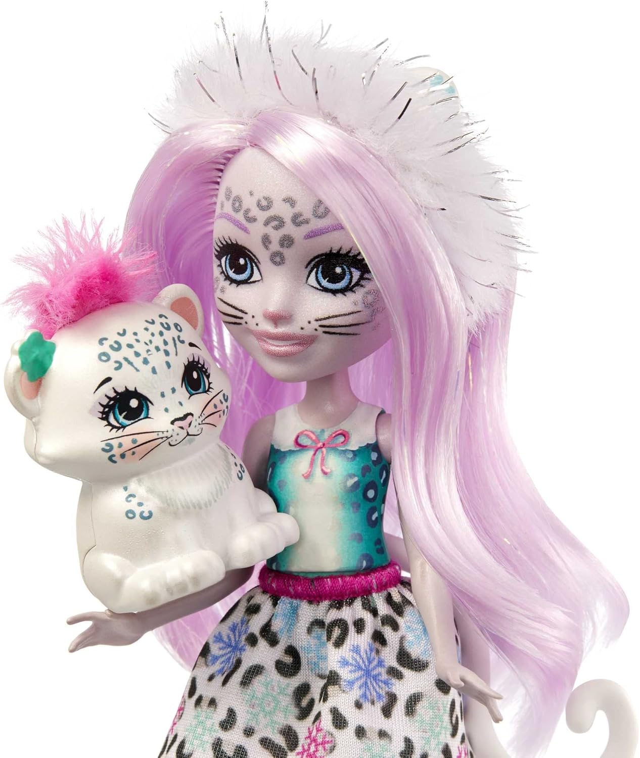 Mattel Enchantimals Sybill Snow Leopard Small Doll (6-in) & Flake Animal Friend Figure, 6-inch Small Doll with Removable Skirt, Snow Boots, and Fur Headband, Great Gift for 3 to 8 Year Olds