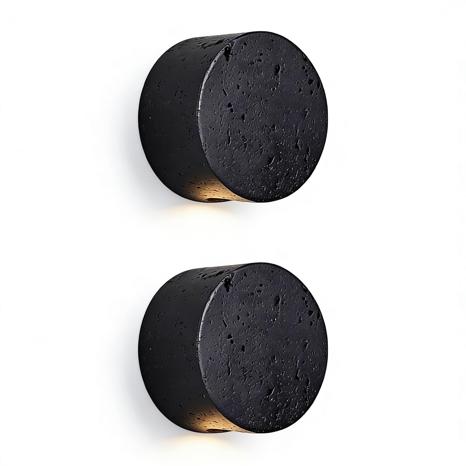 ITOSUI Industrial Modern Round Wall Sconce Black Travertine Stone Lamp Minimalist Bedside Lighting Fixture for Hallway Study Living Room Bedroom G4 Base(2-Pack)