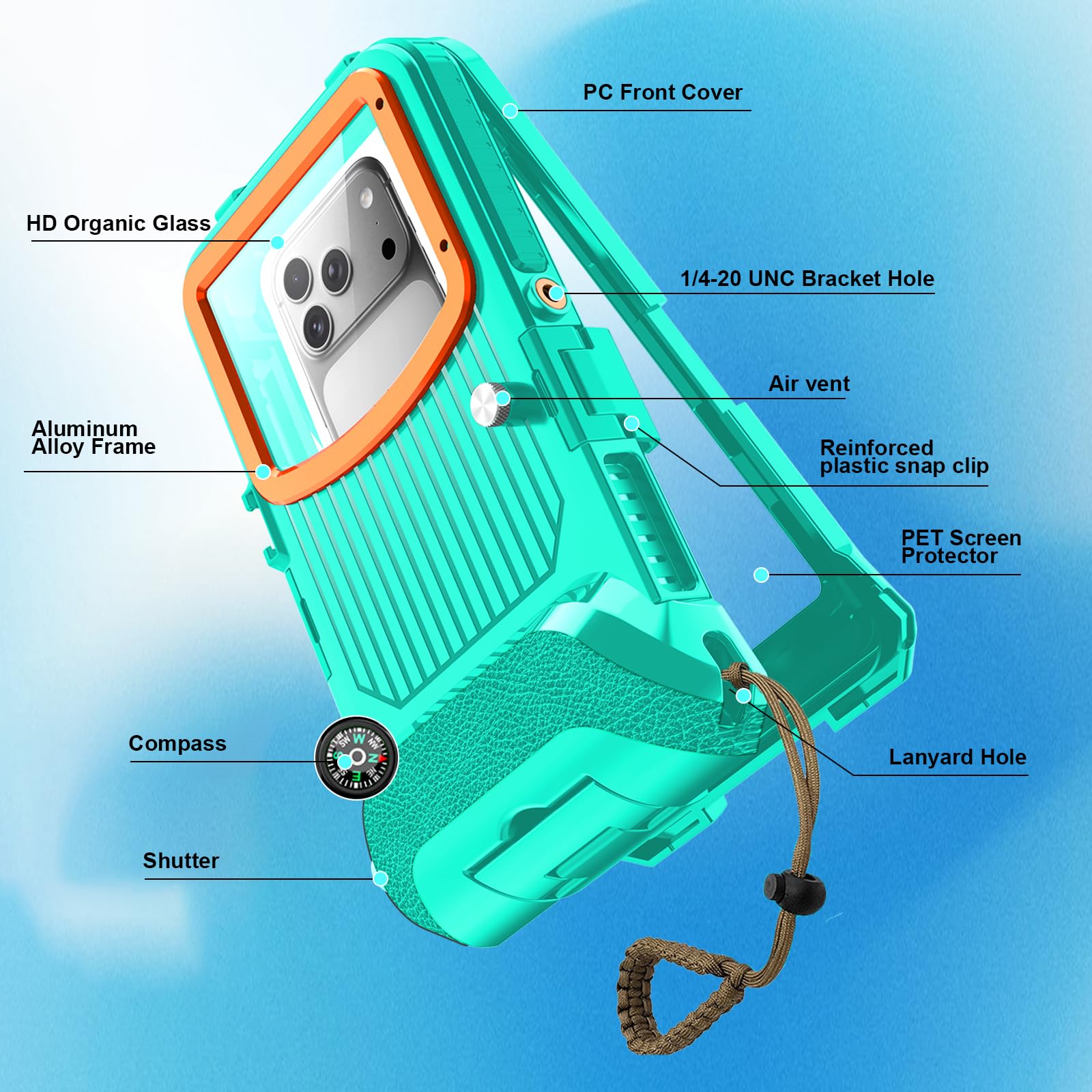 Custodia impermeabile per immersioni subacquee per snorkeling e immersioni, 15 m sott'acqua, per iPhone 17/16/15/14/13 Pro Max Plus, dimensioni telefono 5,4-6,9 pollici con pulsanti del volume