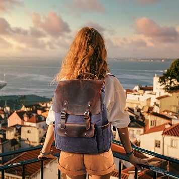 Modoker Waxed Canvas Leather Laptop Backpack for Travel, Men & Women,Purple
