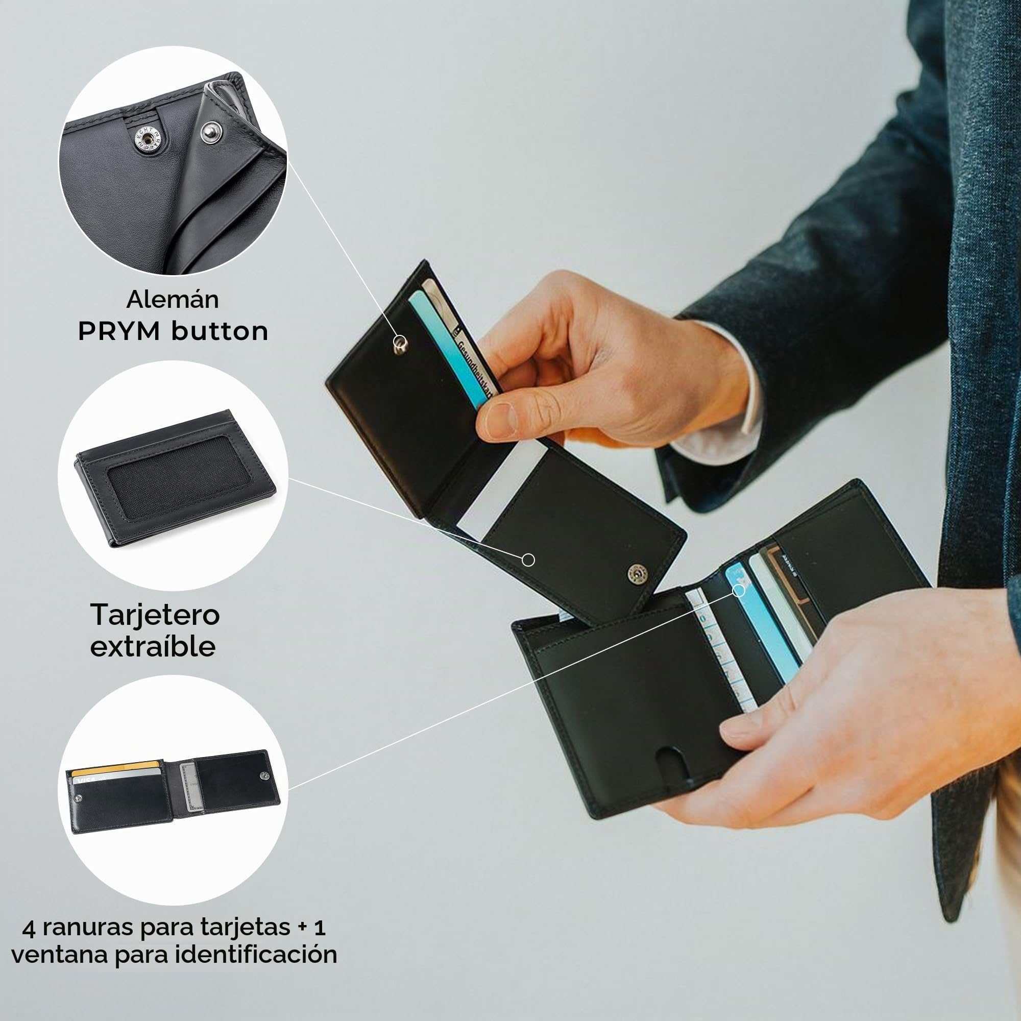 Berliner Bags Cartera Hombre de Piel Enzo, Billetera con Tarjetero Extraíble, Protección RFID y Compartimentos para Documentos - Negro