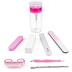 Nail Polish Remover Pump, YAMYONE 2 Pack Acetone Pump Dispenser, Alcohol Dispenser Push Down Empty Lockable Pump Dispenser Bottle for Nail Polish and Makeup Remover, 200ml(6.8oz) (8 Pack-Pink White)