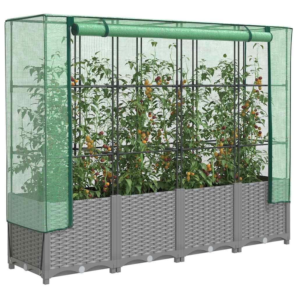 Aiuola rialzata con serra effetto rattan, 160 x 40 x 138 cm, in polipropilene e telaio in ferro, resistente al gelo, per giardino, terrazza, balcone, verdure, erbe e fiori