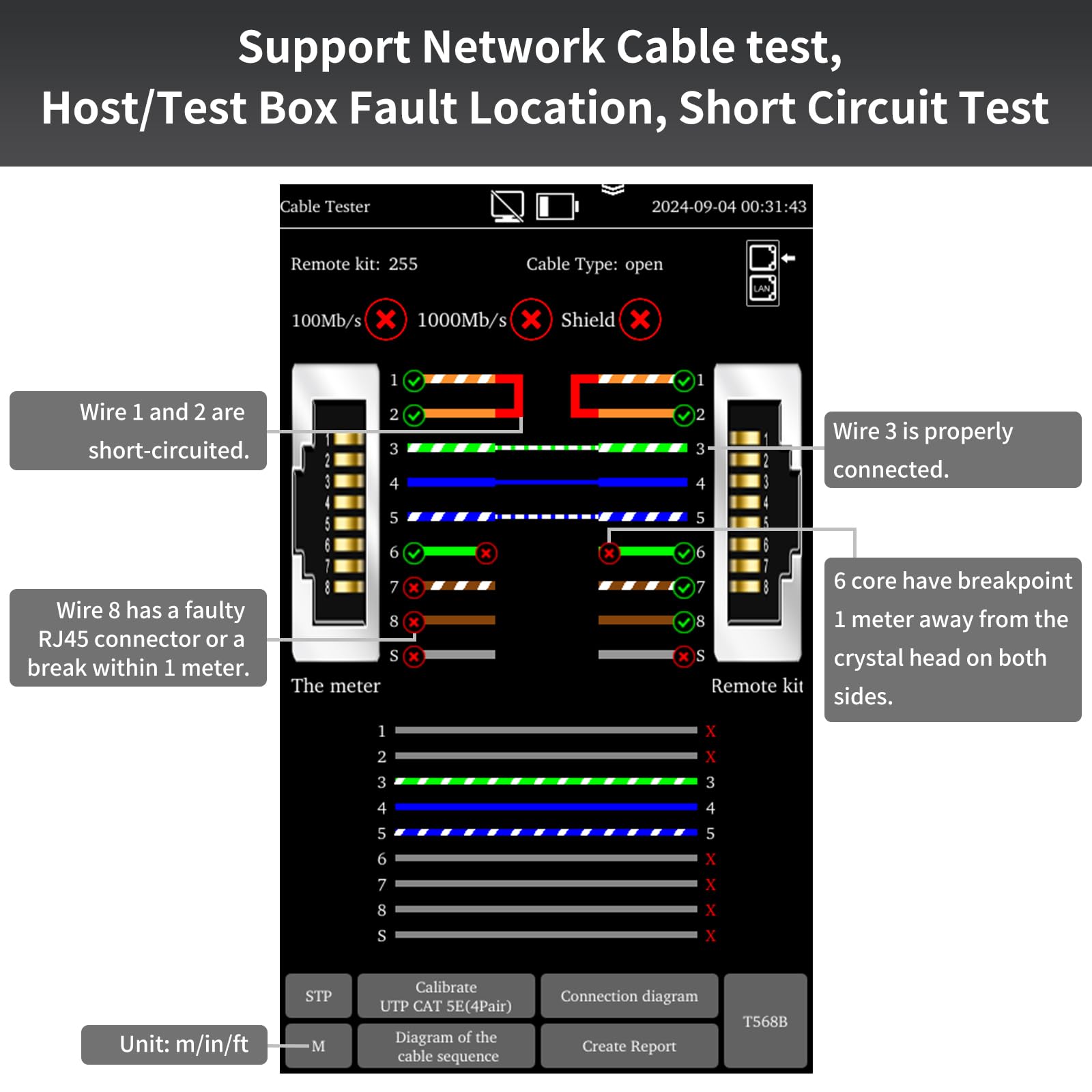 Henkion Kit di tester per cavi di rete RJ45, kit tester per cavi Ethernet n. 1-10, per Cat5/CAT5e/CAT6/CAT6e/CAT7, funziona con serie LT-600, tester per fotocamera