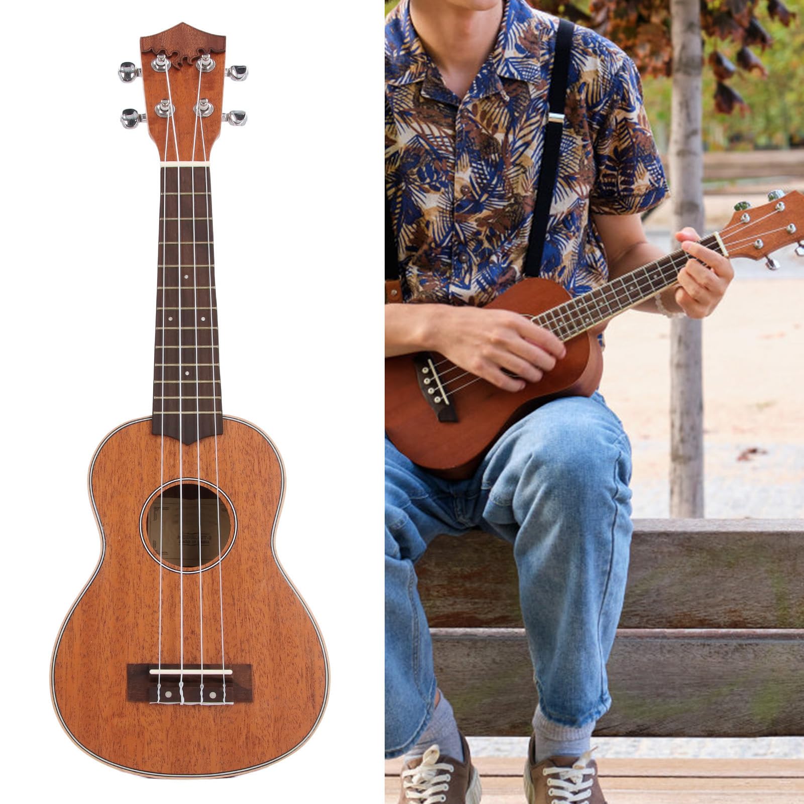 Holzelele da 21 Pollici Holzelele Mini Strumento a Corda di Chitarra per Professionisti dei Principianti, Divertimento in Legno Ukelele Portatile Leggero, Mini