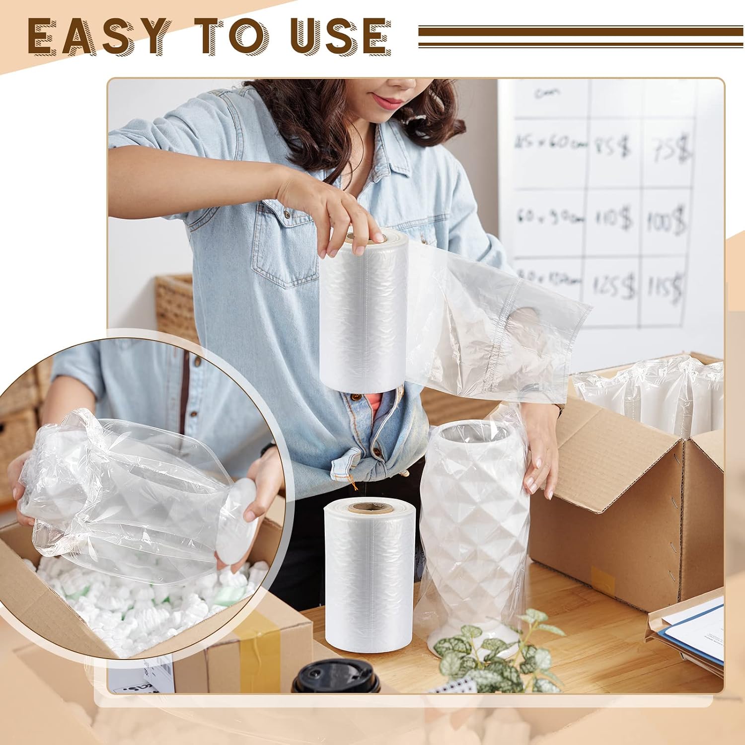 Marsui Air Pillow Cushion Film Roll, 3000 Count Inflatable Wrap Packaging Materials Air Bags Bubble Box Void Filler, Compatible with Various Air Cushion Machines, 984ft x 4" x 8"