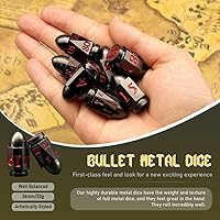 Vista 4 de ZHOORQI D6 - Juego de dados de bala, dados de metal DND, dados de pistola D6, regalos para D y D, juegos de rol (7 números rojos)