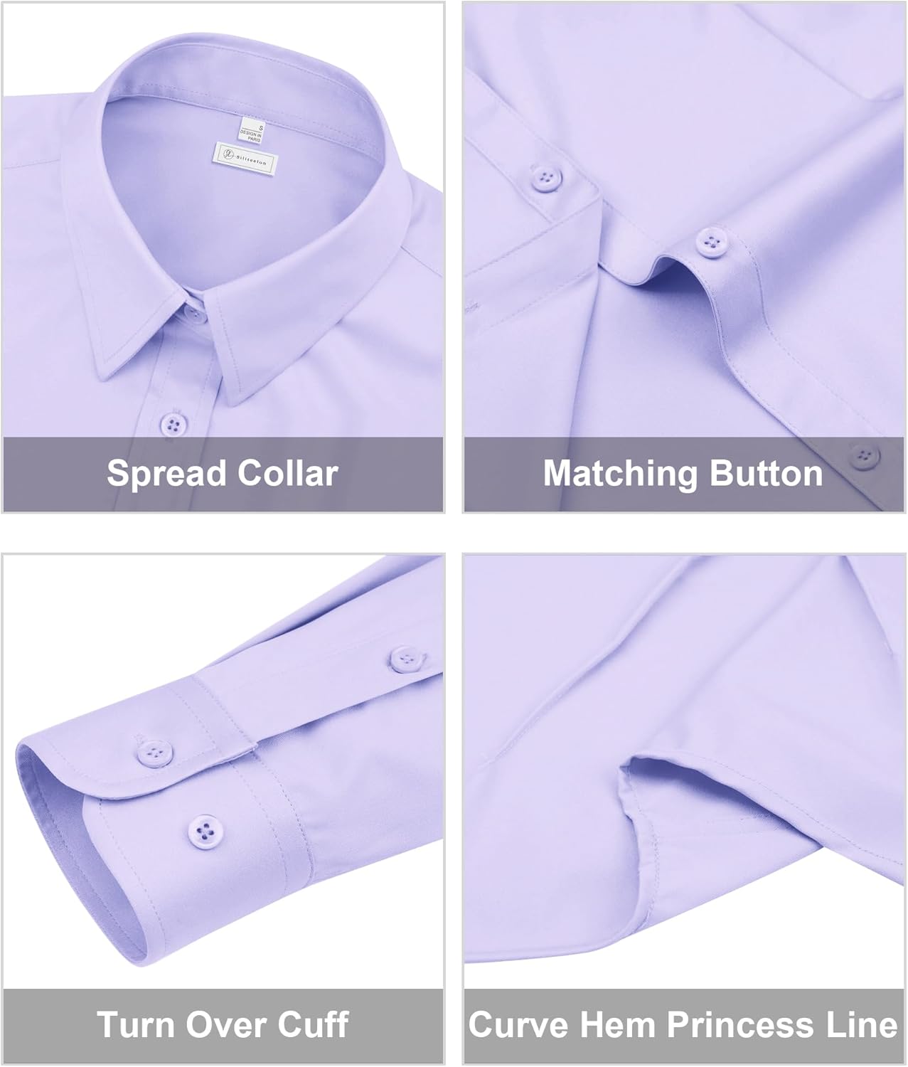 siliteelon Womens Classic-Fit Dress Shirts Long Sleeve Button Down Wrinkle-Free Stretch Solid Casual Work Office Blouse Top - Image 7