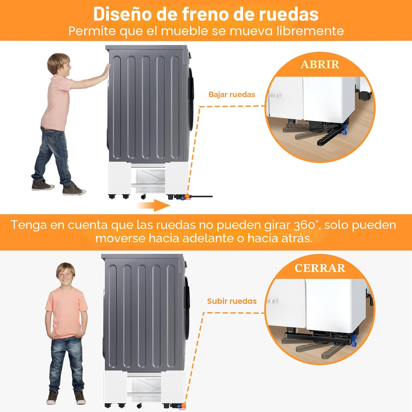 NIUXX Soporte Universal para Lavadora con Cajón y Ruedas, Función Antivibración Ajustable (42-69cm), Soporte Lavadora Secadora con Freno, para Lavadoras y Secadoras, Capacidad de Carga 400 kg