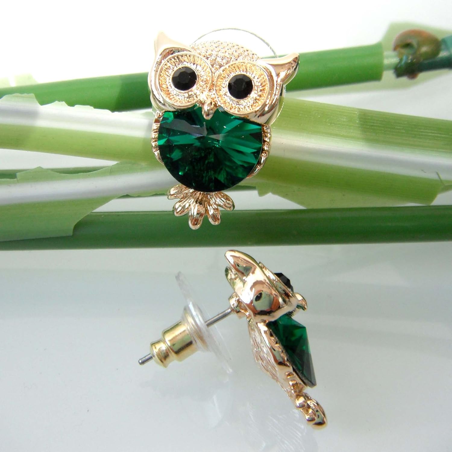 Navachi 18k Gold Plated Zirconia Crystal Flying Owl Ear Stud Earrings - Image 4