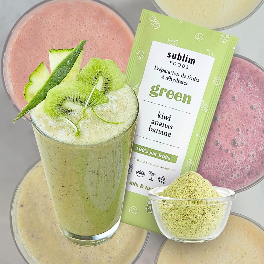 Sublime Food Smoothie GREEN gefriergetrocknetes Pulver Kiwi Ananas Spinat - Packung mit 10 Beuteln 20g (200g) Sommer-Smoothie fertig vegan ohne Zuckerzusatz