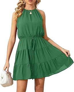 Summer Dress for Women Chiffon Blouses Skirt Spaghetti Sleeveless Tops Halter Ruffle Romper Sun Flowy Summer Outfits - Buy now