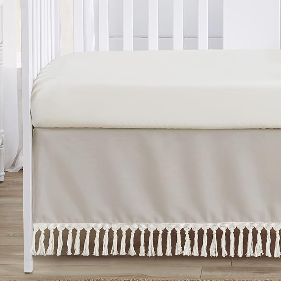 Sweet Jojo Designs 4-Piece Baby Crib Bedding Set (Boho Chic) for Boys or Girls, Infants/Nursery incl. Blanket, Fitted Sheet, Skirt, Diaper Stacker (Linen, Beige, Neutral, Modern Farmhouse, Shabby)