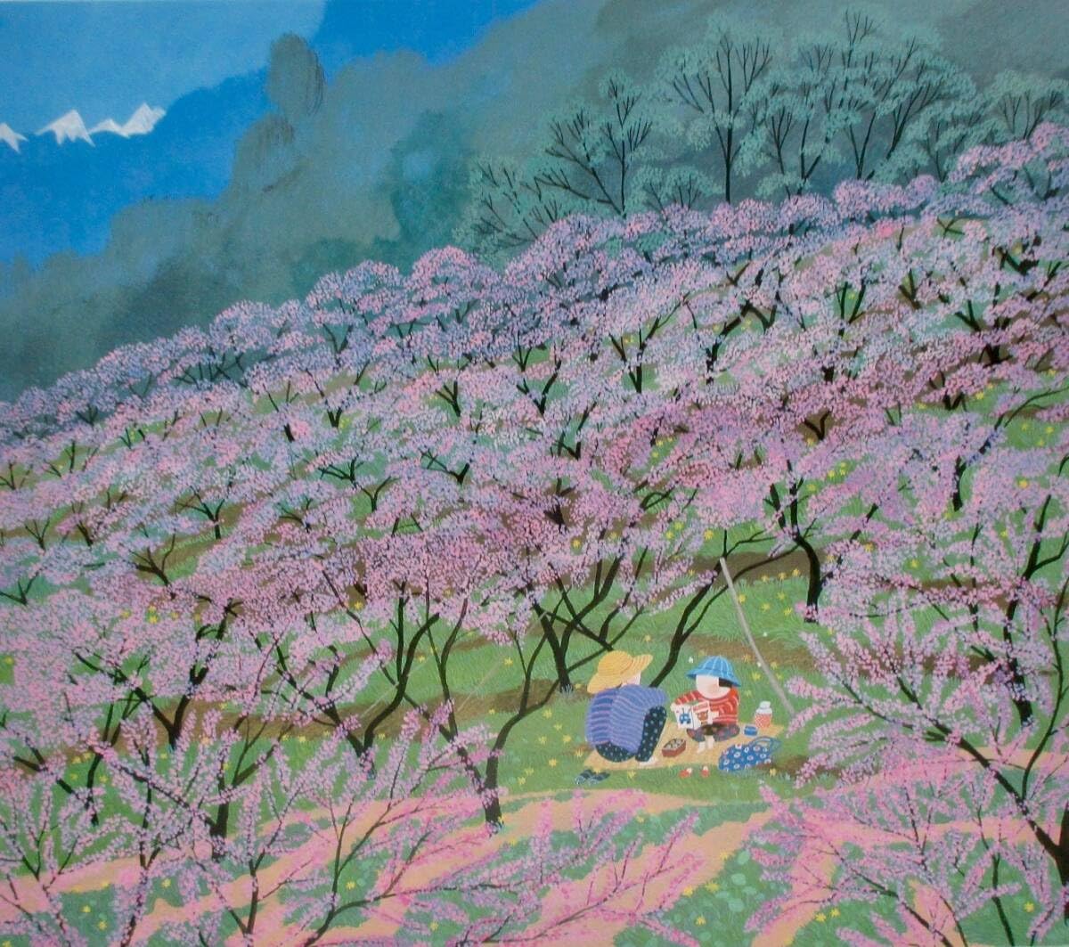 Amazon.co.jp: 原田泰治 「モモの花」印刷物 画集画 A4額入り : おもちゃ