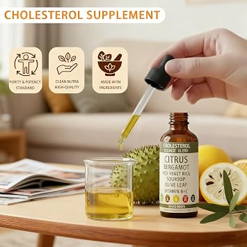 Red Yeast Rice Drops, Citrus Bergamot Red Yeast Rice, High Absorption Cholesterol Support Blend with Red Yeast Rices, Citrus Bergamot, Olive Leaf & Soursop, Natural, Non-GMO, Vegan - 2 fl oz