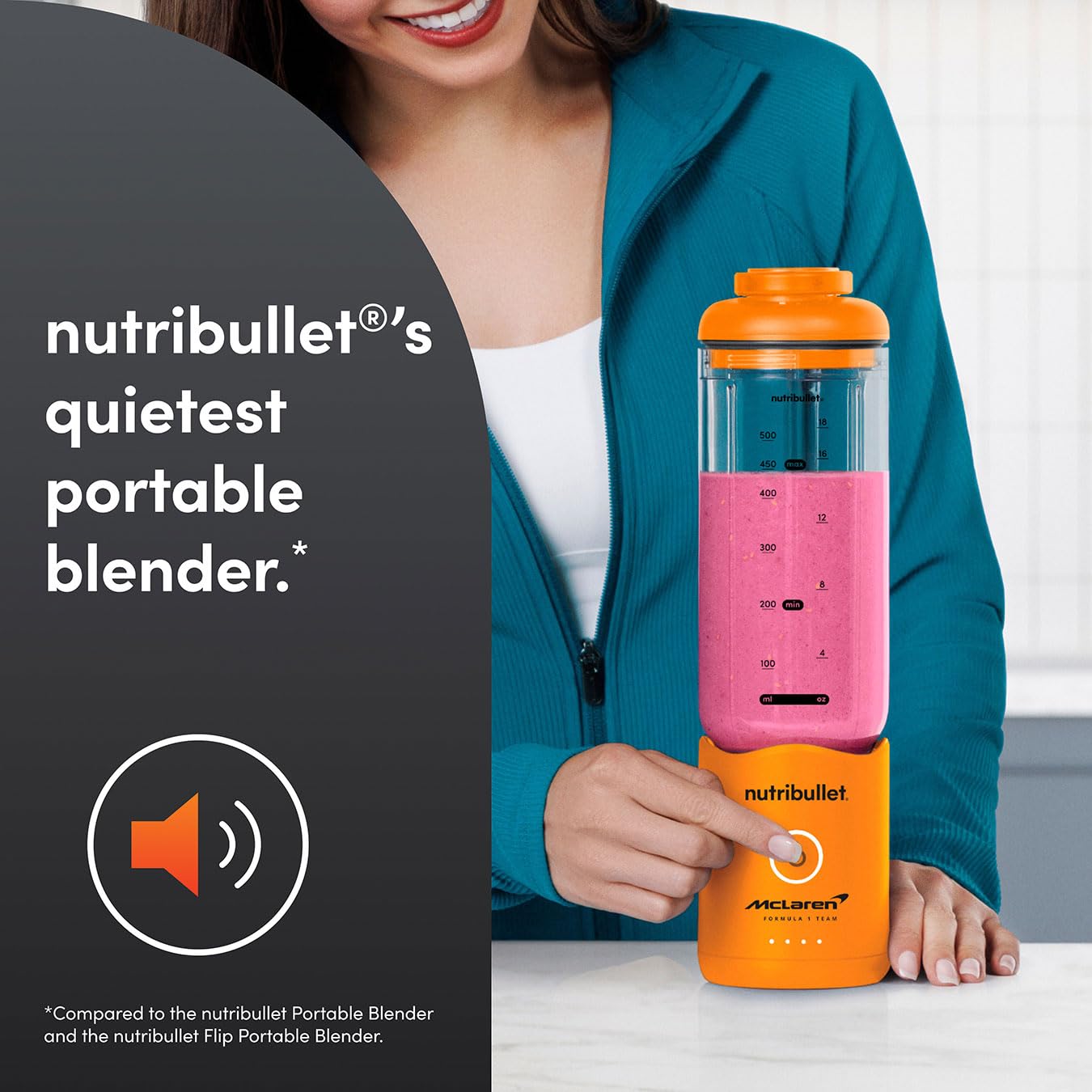 nutribullet Flex - Licuadora portátil en colaboración con McLaren Formula 1 Team & Mastercard - Naranja papaya - 600 ml de alta capacidad - Licuadora de viaje compacta con cuchillas desmontables e