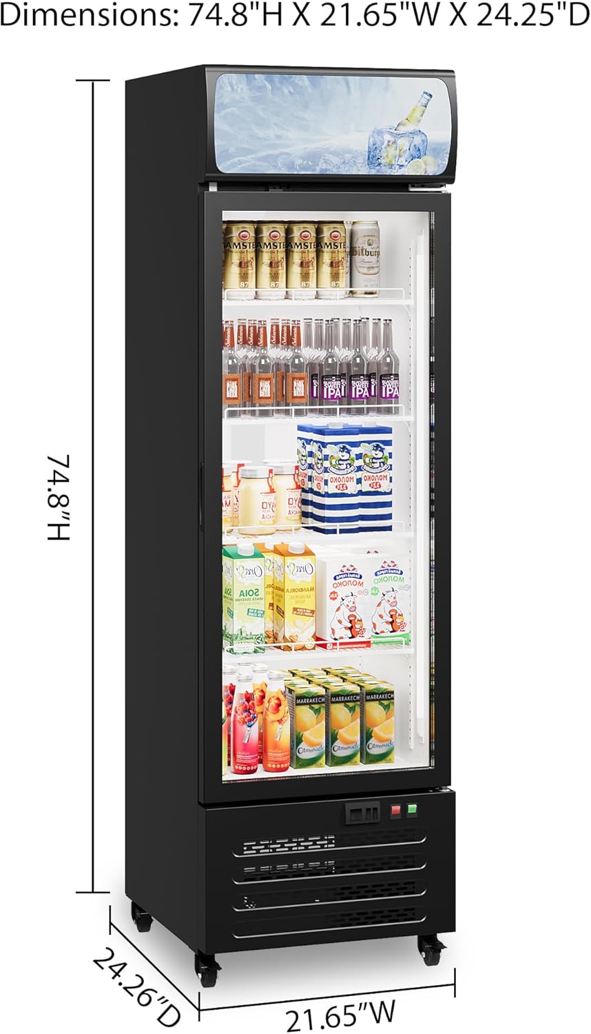GarveeTech Commercial Display Refrigerator with Single Glass Door, 11.5 Cu.Ft Merchandiser Beverage Refrigerators Fridge, Upright Beverage Cooler, Soft Led Light, Adjustable Shelves