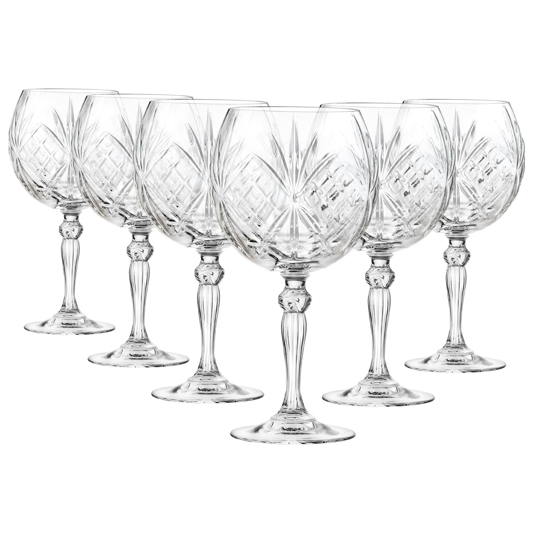 6x 650ml Melodia Bicchieri da Gin - Grande Gambo Lungo a Forma di Ciotola G&T Cocktail Potabile Copa Tonico Vetro Set di Regalo - Di RCR Crystal