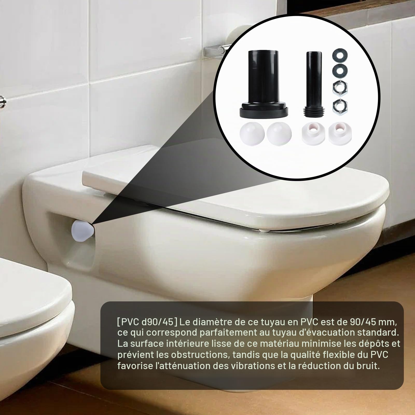 Kit de raccordement pour chasse d'eau murale, diamètre du tuyau en PVC 90/110, longueur 180 mm, compatible avec Geberit Duofix 405.116.00.1 - Tuyau de vidange mural (modèle :