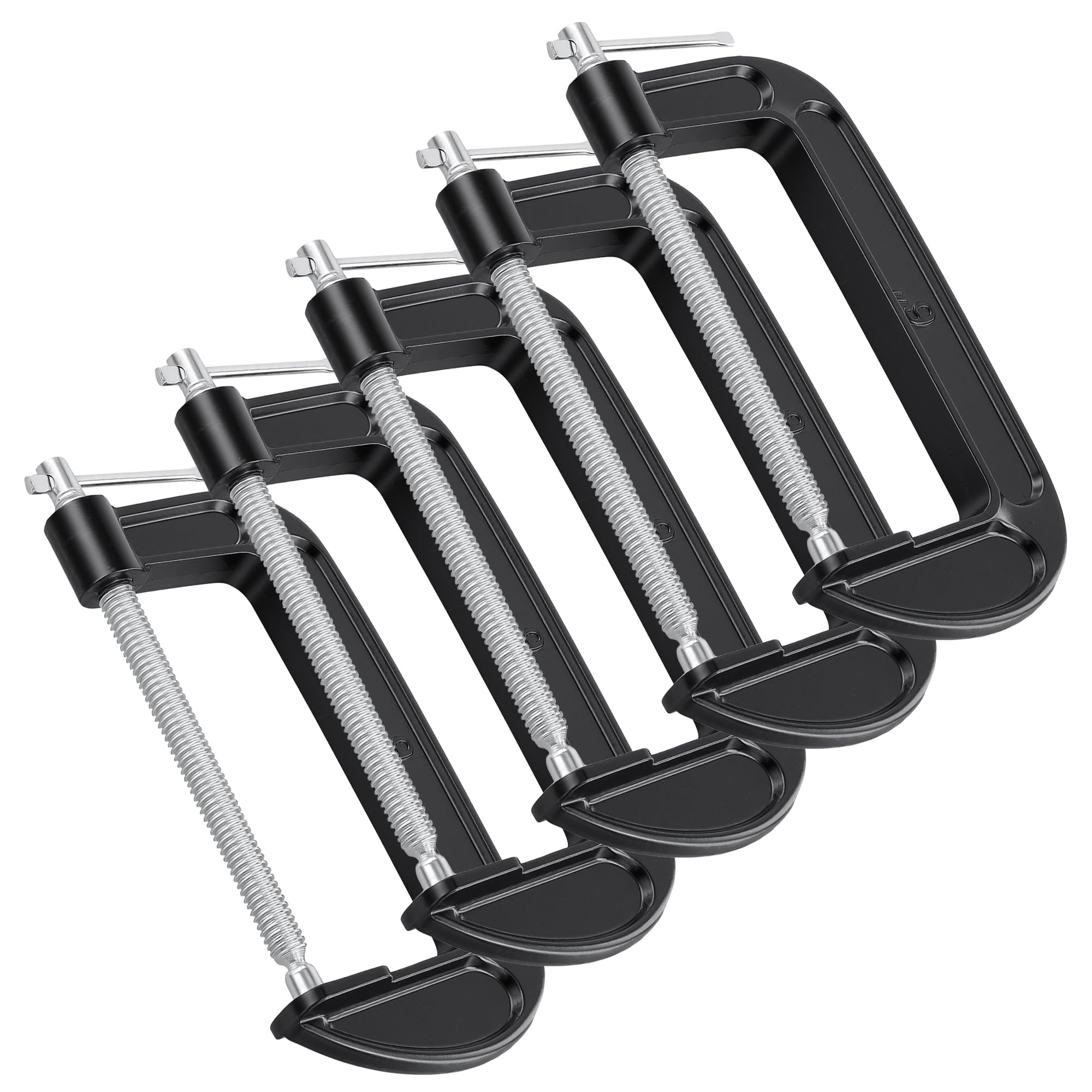 5 abrazaderas G de 6 pulgadas, 154 mm, abrazaderas G resistentes con tornillo ajustable, abrazadera C de resistencia industrial para carpintería, construcción, soldadura, color negro