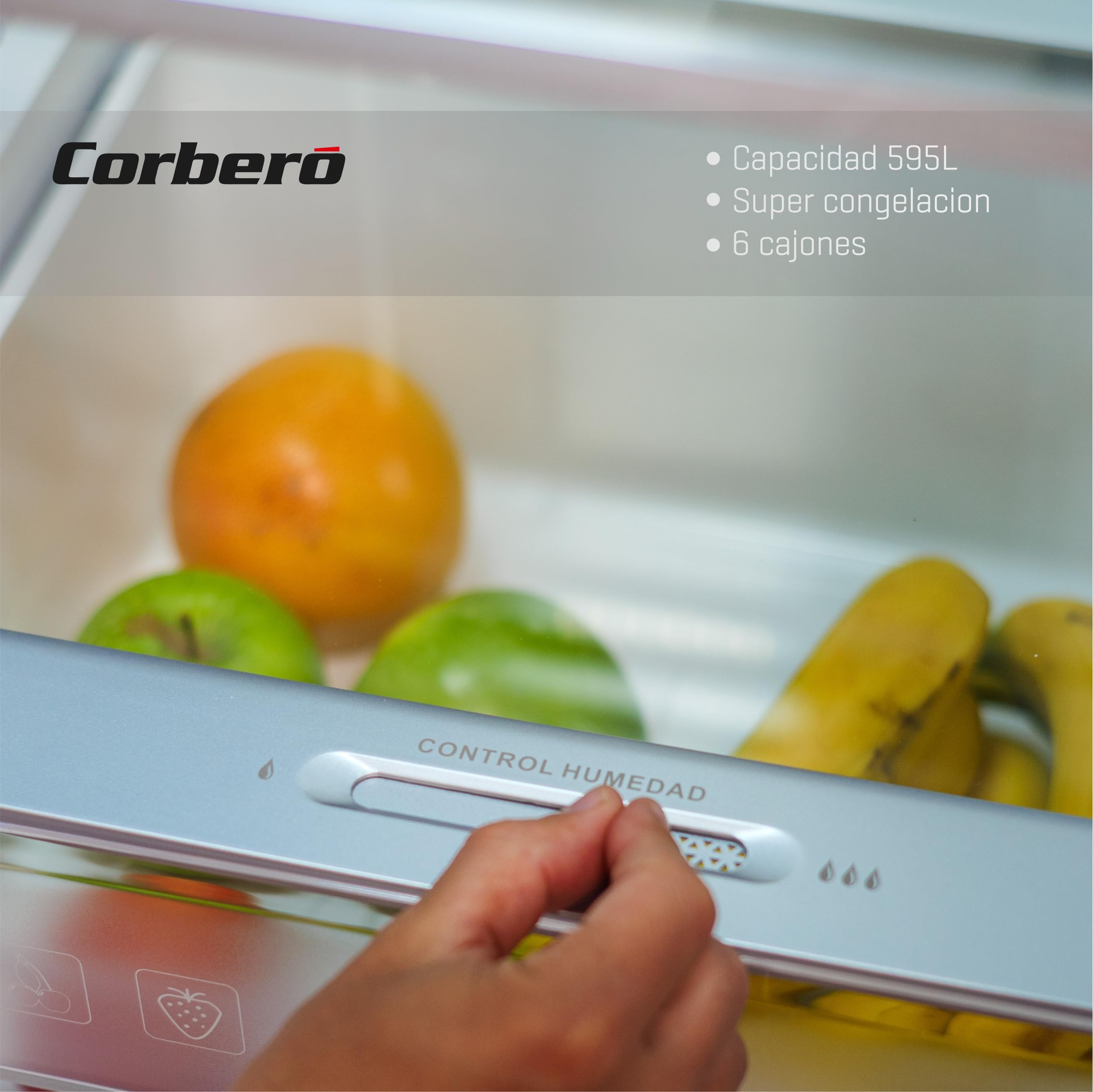Corberó - Frigorífico Americano | CFSBSH930NFXINV | No Frost | Inverter | 595L |177 cm | Display en Puerta | Luz LED | 6 Cajones | 4 Zonas de Temperatura | Funcion ECO | Inox
