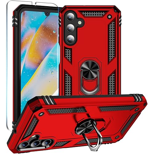 Compatible with Samsung Galaxy A15 5G Case with HD Screen Protector & Rotated Ring Kickstand, [2 in 1] Heavy Duty Shockproof Phone Case, Z_Red
