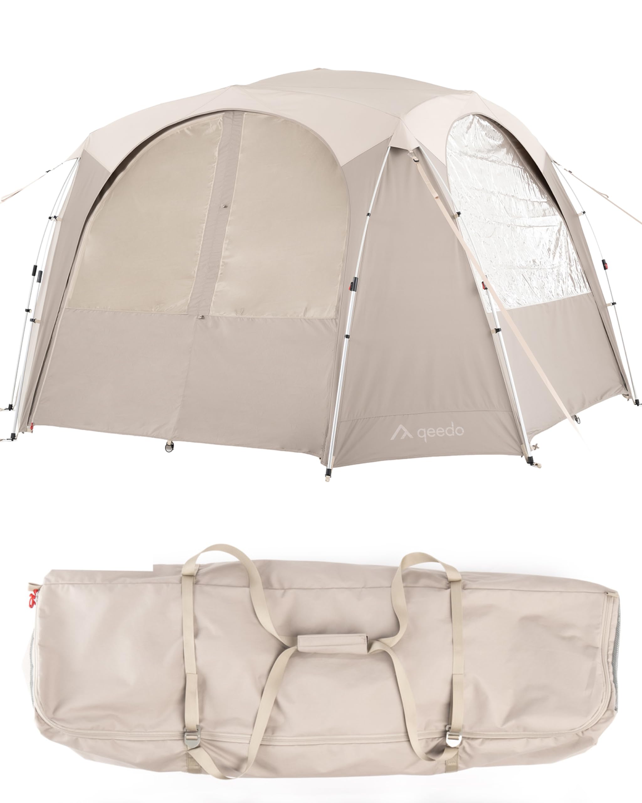 qeedo Camping Pavillon 3,5 x 3,5 m - Pop up Pavillon mit UV80+ Sonnenschutz und 4 Eingängen für Camping und Garten oder als Partyzelt (mit 4 Seitenwänden)