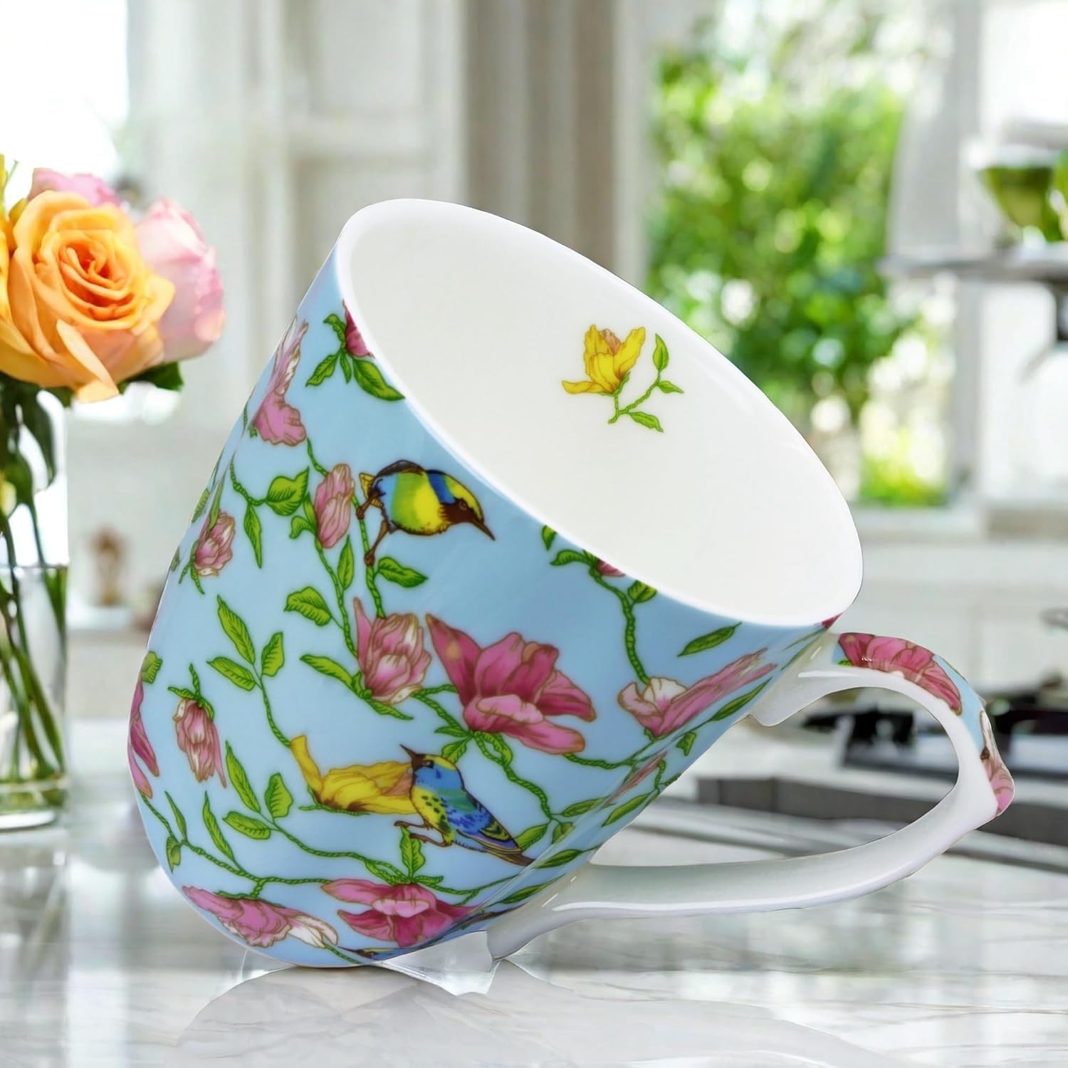 13oz Bone China Floral Mug Bone China Coffee Mugs Bone Teacup Christmas Mugs Birthday Gifts for Women Mom Friends Coworker - Image 4