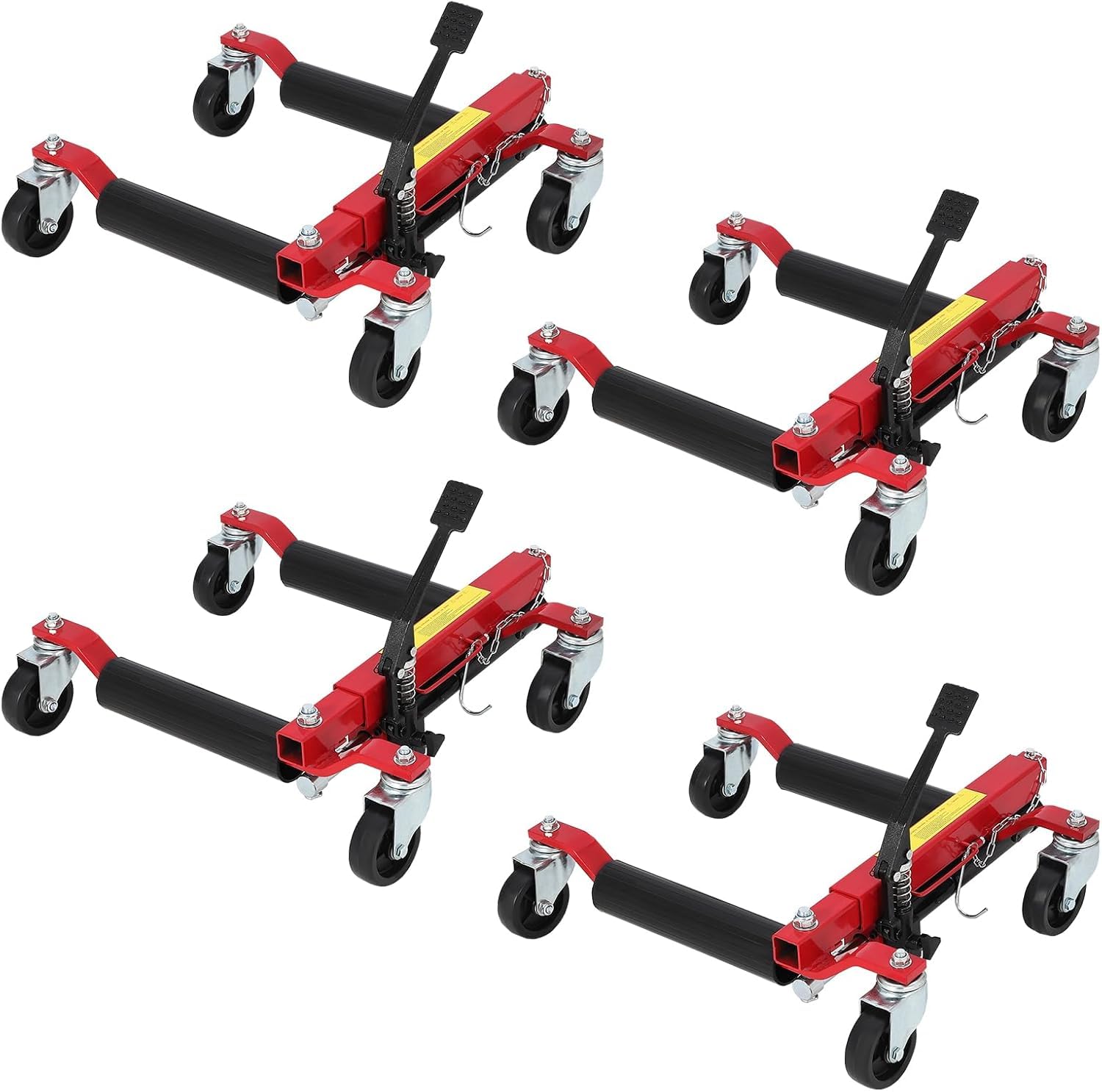 4-Pack Ruota Idraulica Dolly Set - 1500 Lbs capacità di carico con Pedale per Il Sollevamento e Lo Spostamento del Veicolo Senza Sforzo, Ideale per la Manutenzione Automatica (Rossa)