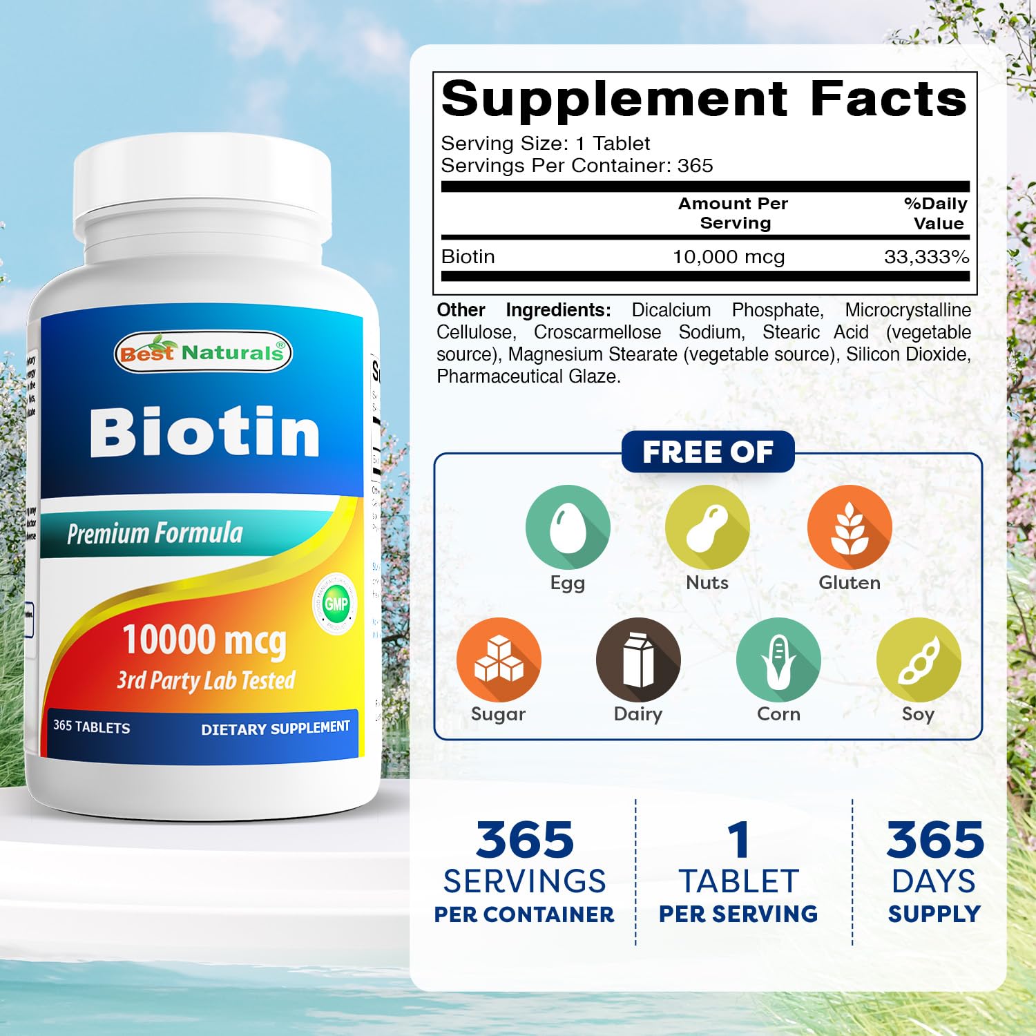 Best Naturals Biotin (Also Called Vitamin B7), 10,000 mcg 365 Tablets (365 Count (Pack of 1)) — Amazon image 2