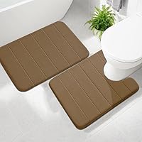 Vista 10 de Juego de 2 alfombrillas de baño para inodoro en forma de U, supersuaves, absorbentes, de secado rápido, alfombras de baño de espuma viscoelástica