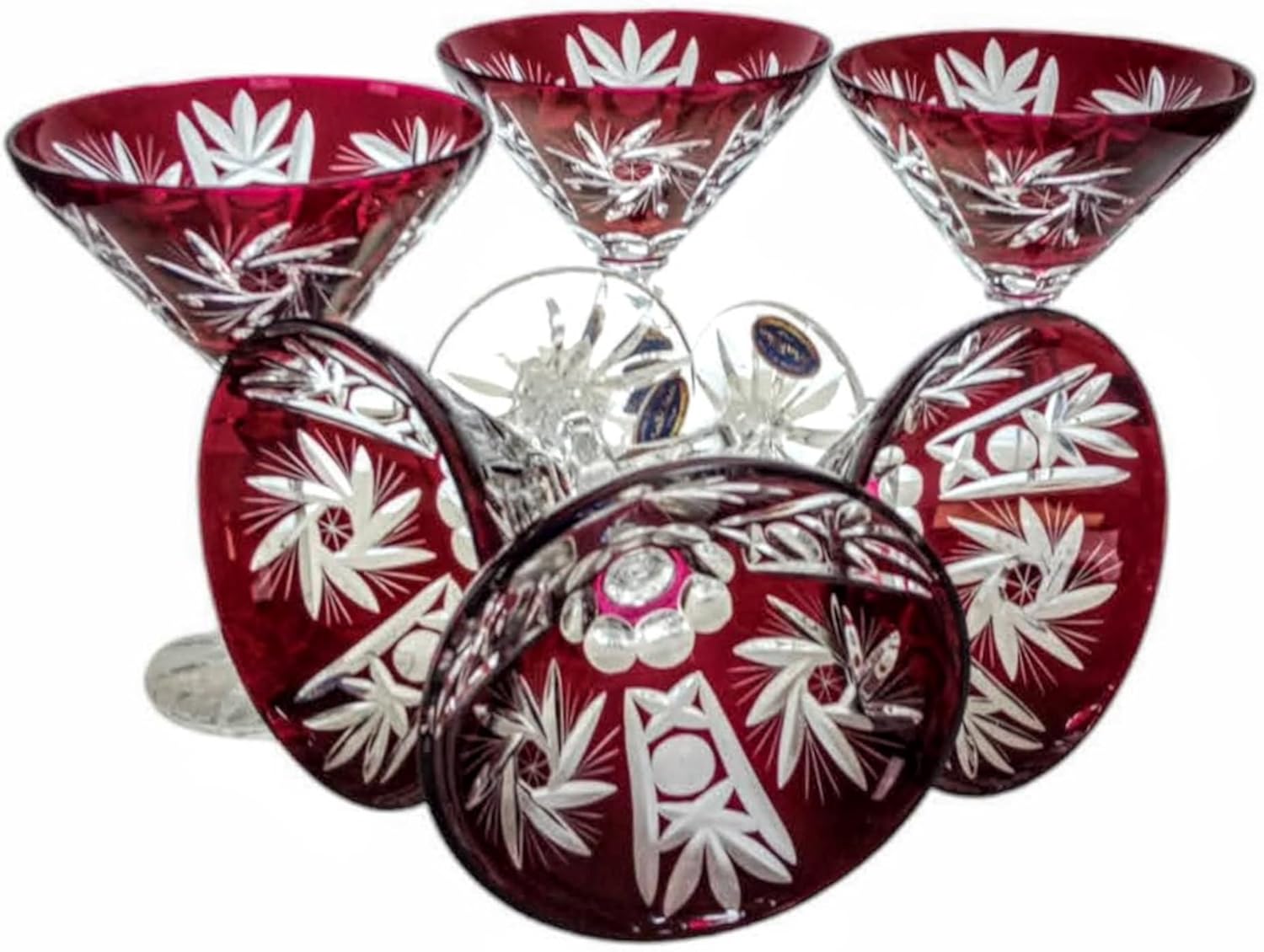 MaRika Ruby Red Crystal Martini Glasses 110ml - Hand Decorated Elegant Glass - Set of 6 in Stylish Packaging, Perfect for Cocktails and Martini, Ideal Gift Idea