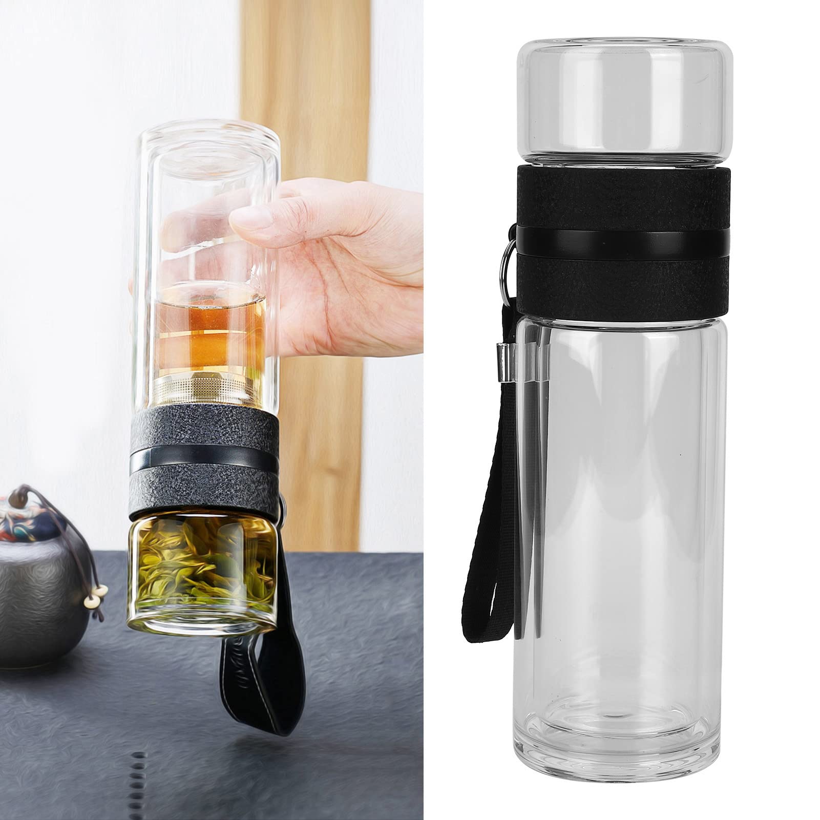 Bicchiere Da Viaggio In Vetro A Doppia Parete Con Infusore Per Tè – Tazza Termica Con Filtro In Acciaio Inox, Cannuccia E Spazzola Incluse